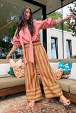 Bloc Stripe Wide Leg Pant Olive & Soft Terracotta